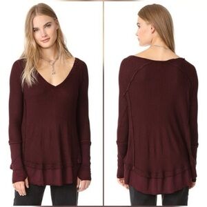 We the Free | Free People Laguna Thermal Waffle Knit Top-Burgundy-Women Medium